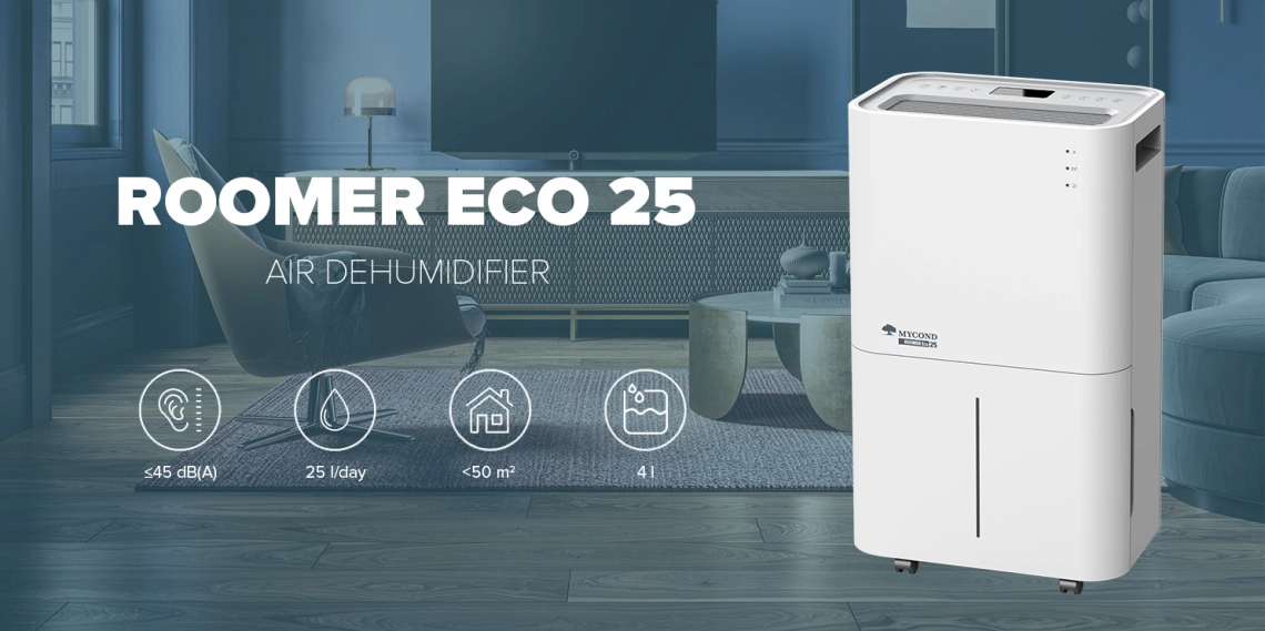 Kompaktne MyCond Roomer Eco 25 õhukuivati, mis sobib ideaalselt koduseks kasutamiseks.