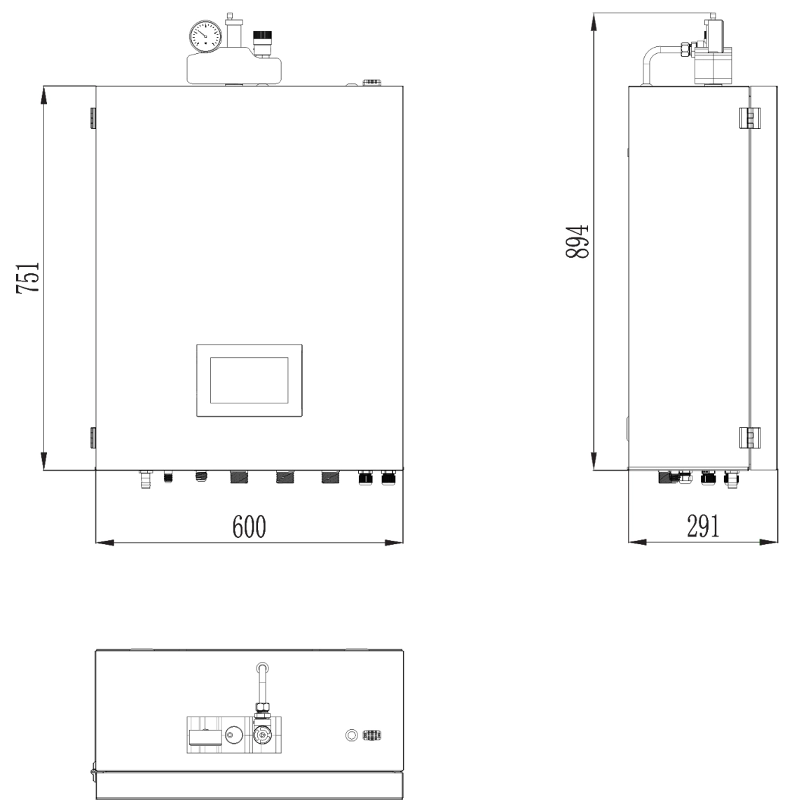 Diagramm MyCond BeeSmart siseüksuse mõõtmete kohta optimaalse ruumikasutuse tagamiseks.