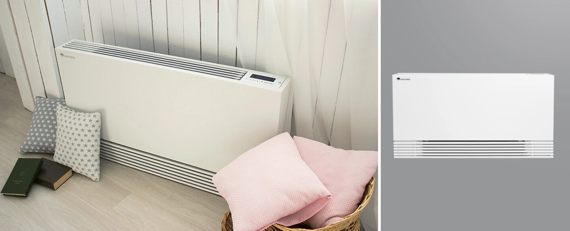 MyCon Silent Ülimalt õhukese põrandal seisva BLDC-mootoriga ventilaatoriga seade tõhusa kliimaseadme jaoks.