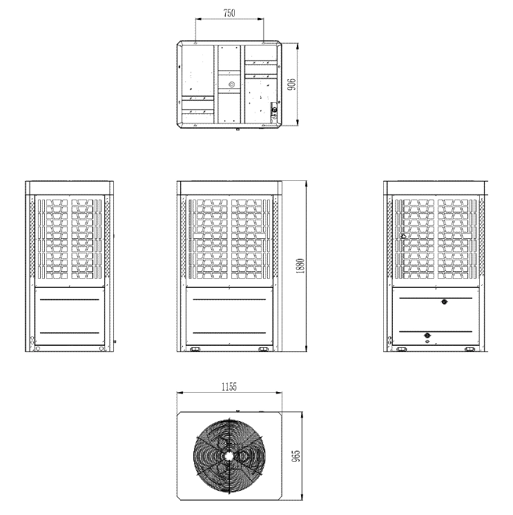 MyCond Diagramm, millel on näidatud propaani MCU-YHP laiendusmoodulite mõõtmed.