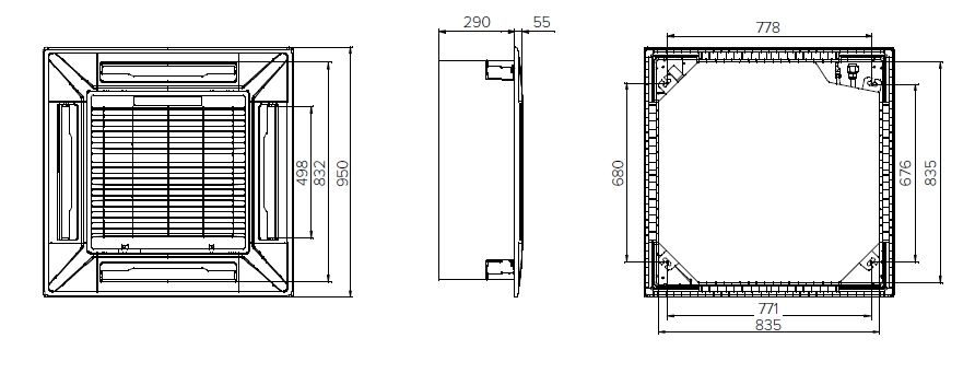 MyCond MCFK-T2 Elegantne ja elegantse disainiga 4-suunaline kassettventilaator-konveieriga seade laes.