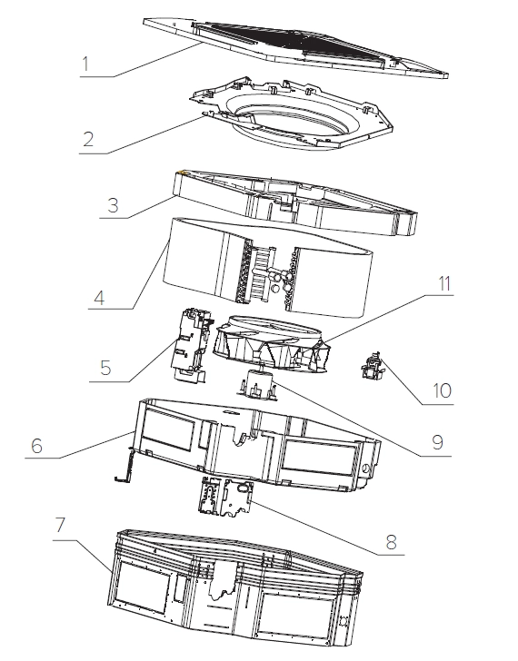 MyCond MCFK-T2-seeria 4-suunalise kassettventilaatoriga ventilaatorite skeemjoonis.