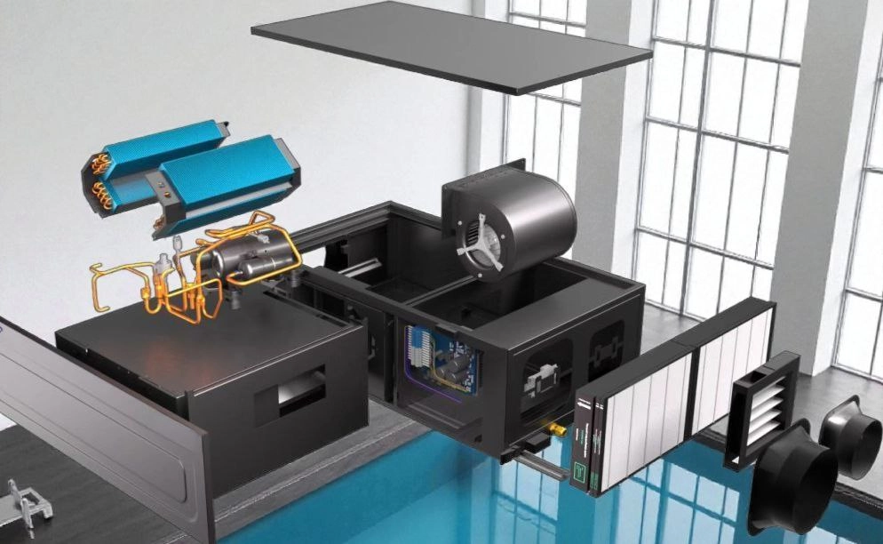 Kanaliga õhukuivati Mycond MSHAC basseinide jaoks, õhku soojendav seade.